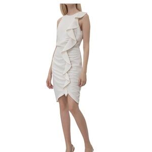 Pinko Dress BEBYBLADE Abito White Crepe Ruffle Sheath US -10